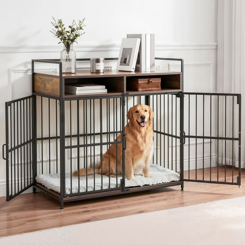 Snugpup Haven 2-in-1 Dog Crate Cabinet – 104cm, Black & Brown