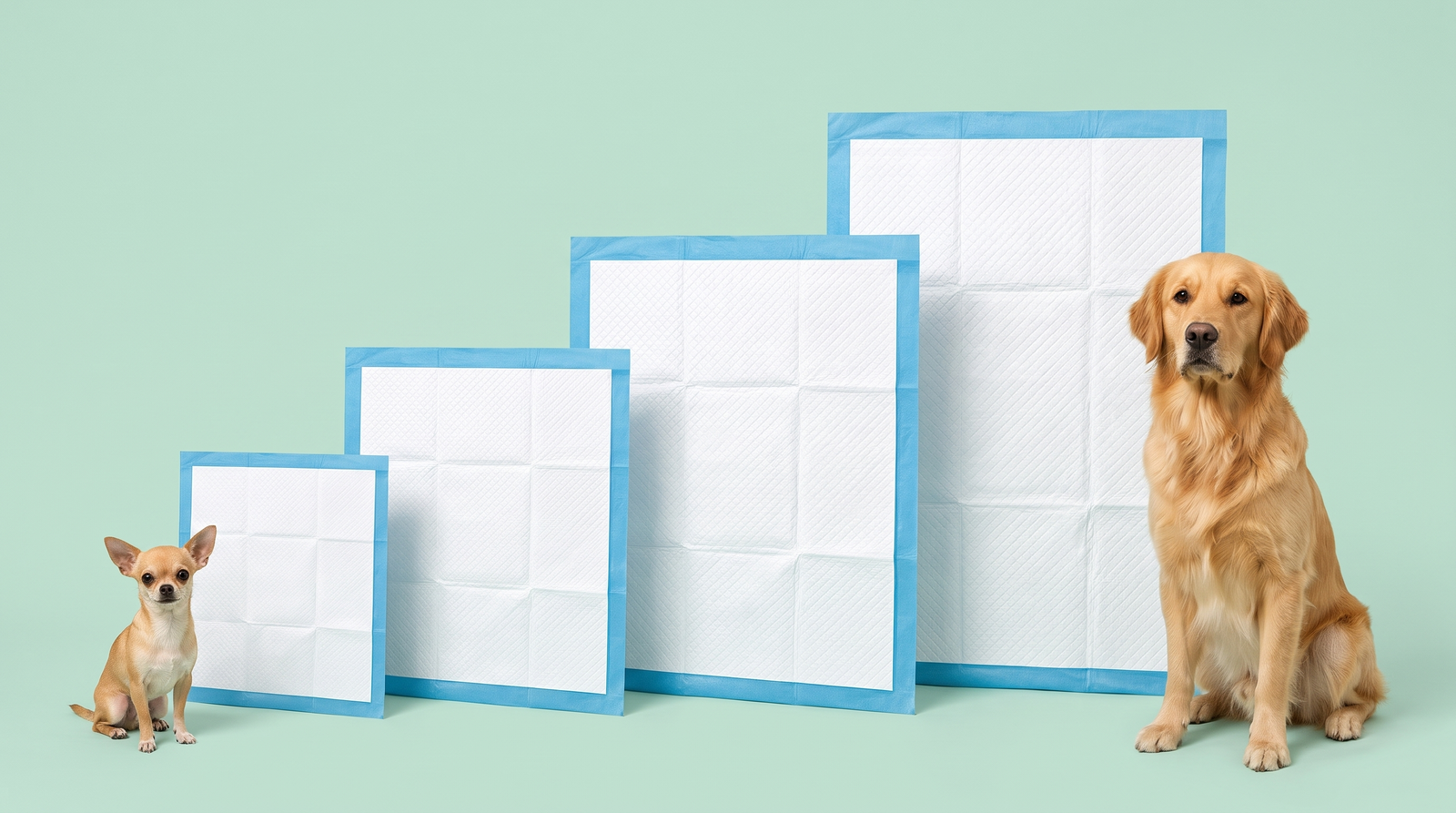 Pad sizes compared to a small and a large dog