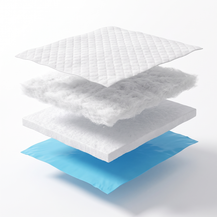 Exploded view of the four pad layers